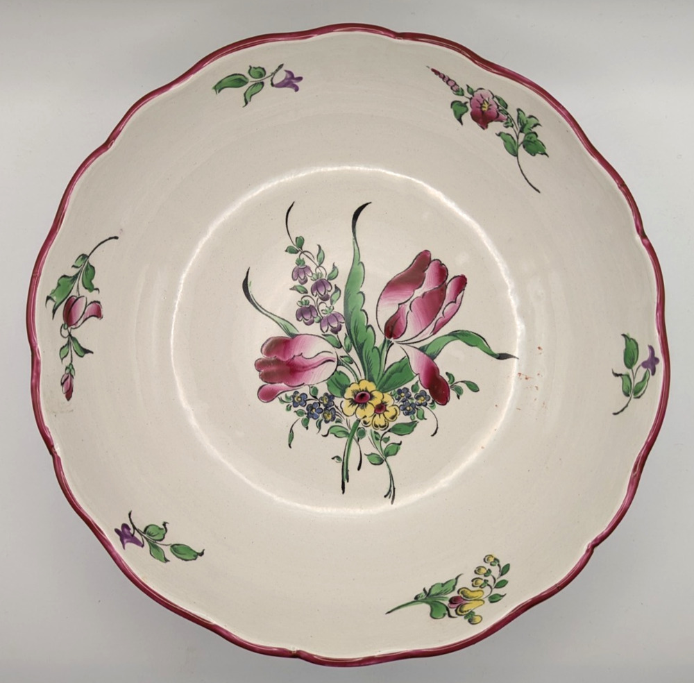 KG LUNEVILLE France Tulip Floral Serving Bowl Scalloped Rim 9.5 in Antique READ
